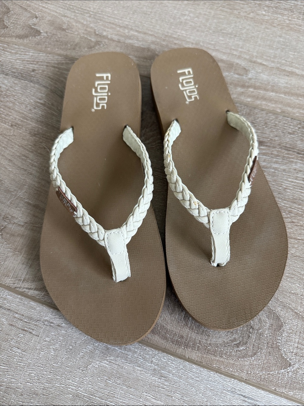 Flojos Brown Footbed Sandals with Cream Braided Straps